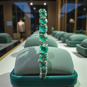 Green Gemstone Bracelet –  Silver-Tone Setting, Elegant Statement Jewelry